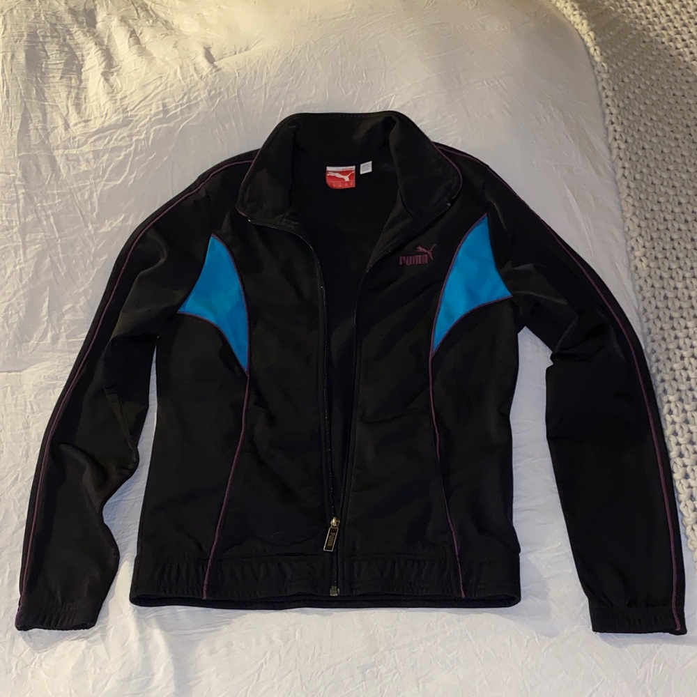 Puma Women's Black Bomber Jacket with Blue Accents